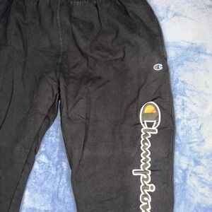 Champion black sweatpants with white logo. Men Size: 3XL